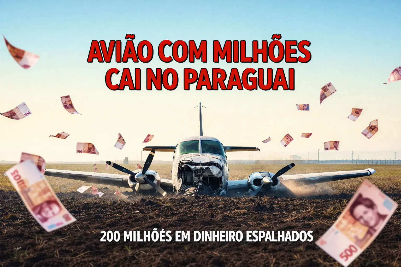 Avião com R$ 15 milhões e US$ 5 milhões cai no Paraguai e moradores saqueiam cédulas na fronteira com o Brasil
