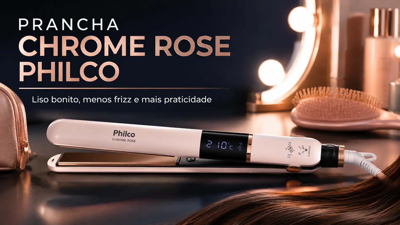 Conheça a Prancha Chrome Rose PPR10 Philco Bivolt, com Placas de Titânio, Íons Tourmaline, 5 Níveis de Temperatura e Cabo Giratório