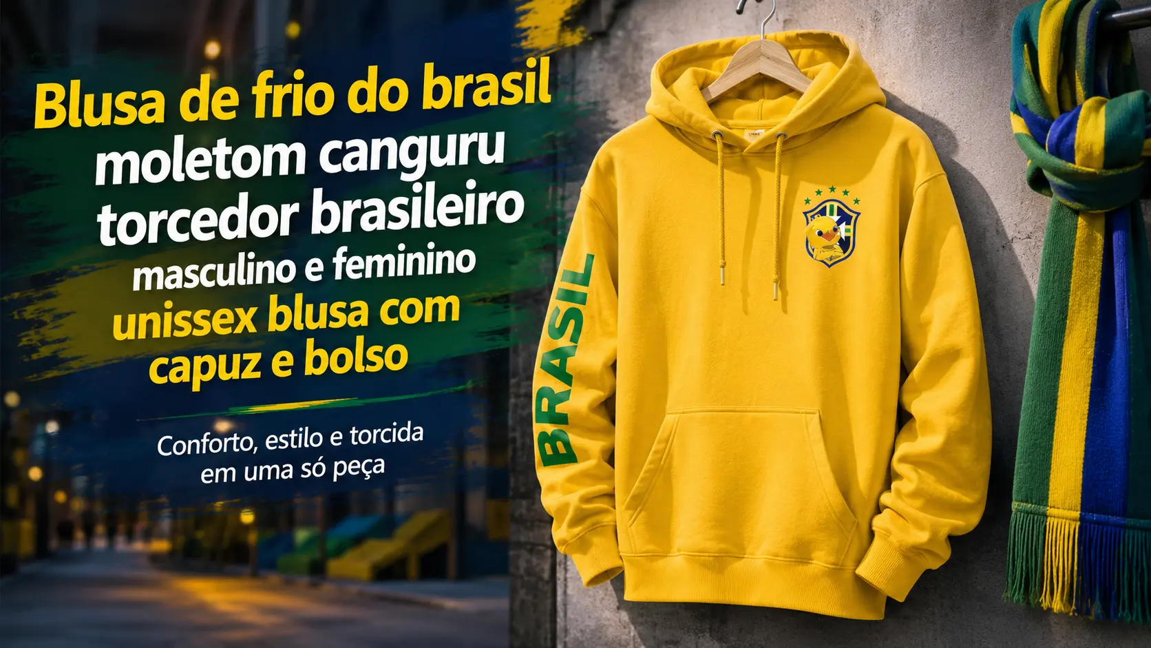 Garanta seu Moletom Brasil Canguru na Shopee - Unissex com Capuz e Bolso