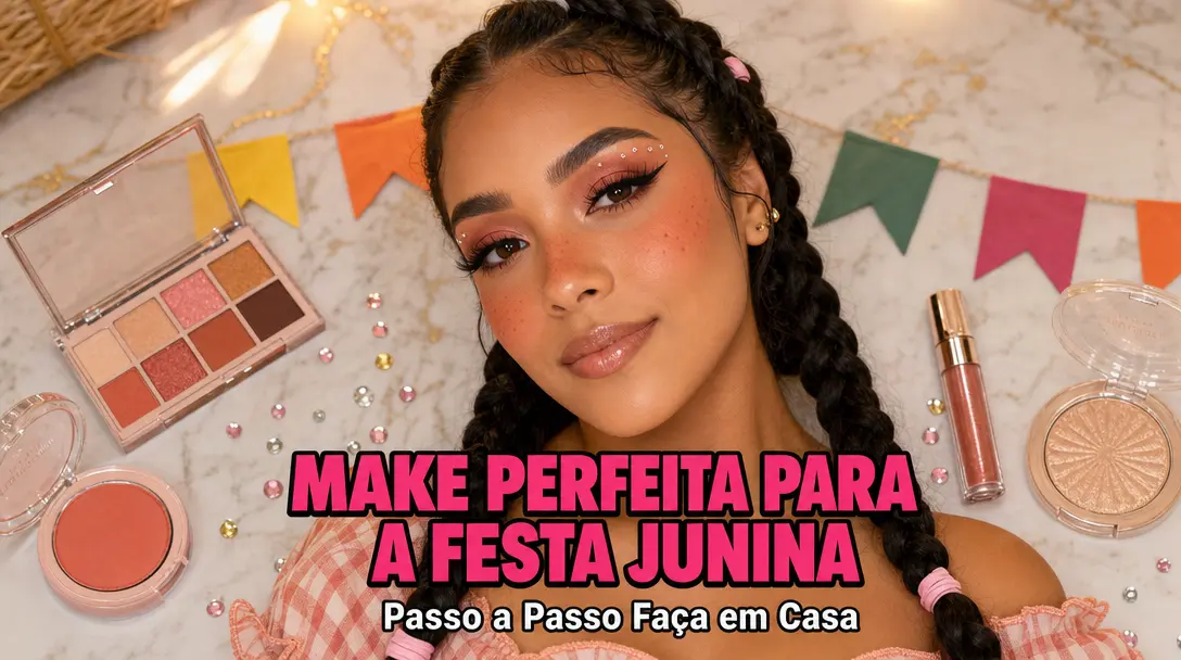 Maquiagem para Festa Junina Perfeita - Passo a Passo Faça em Casa com Strass, Blush Laranjinho e Muito Brilho
