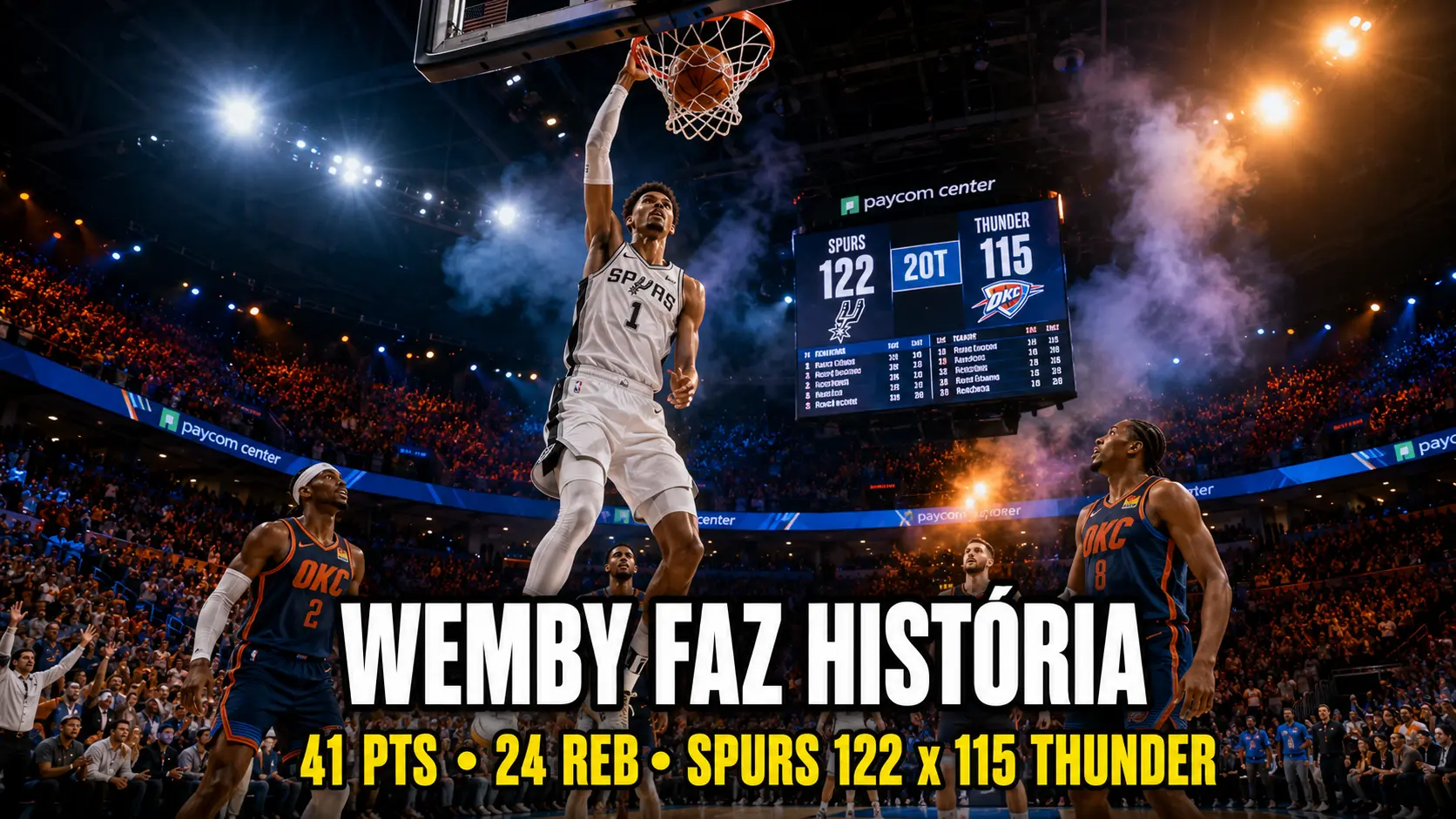Victor Wembanyama Iguala Wilt Chamberlain e Conduz Spurs à Vitória Épica Sobre os Thunder em 2OT
