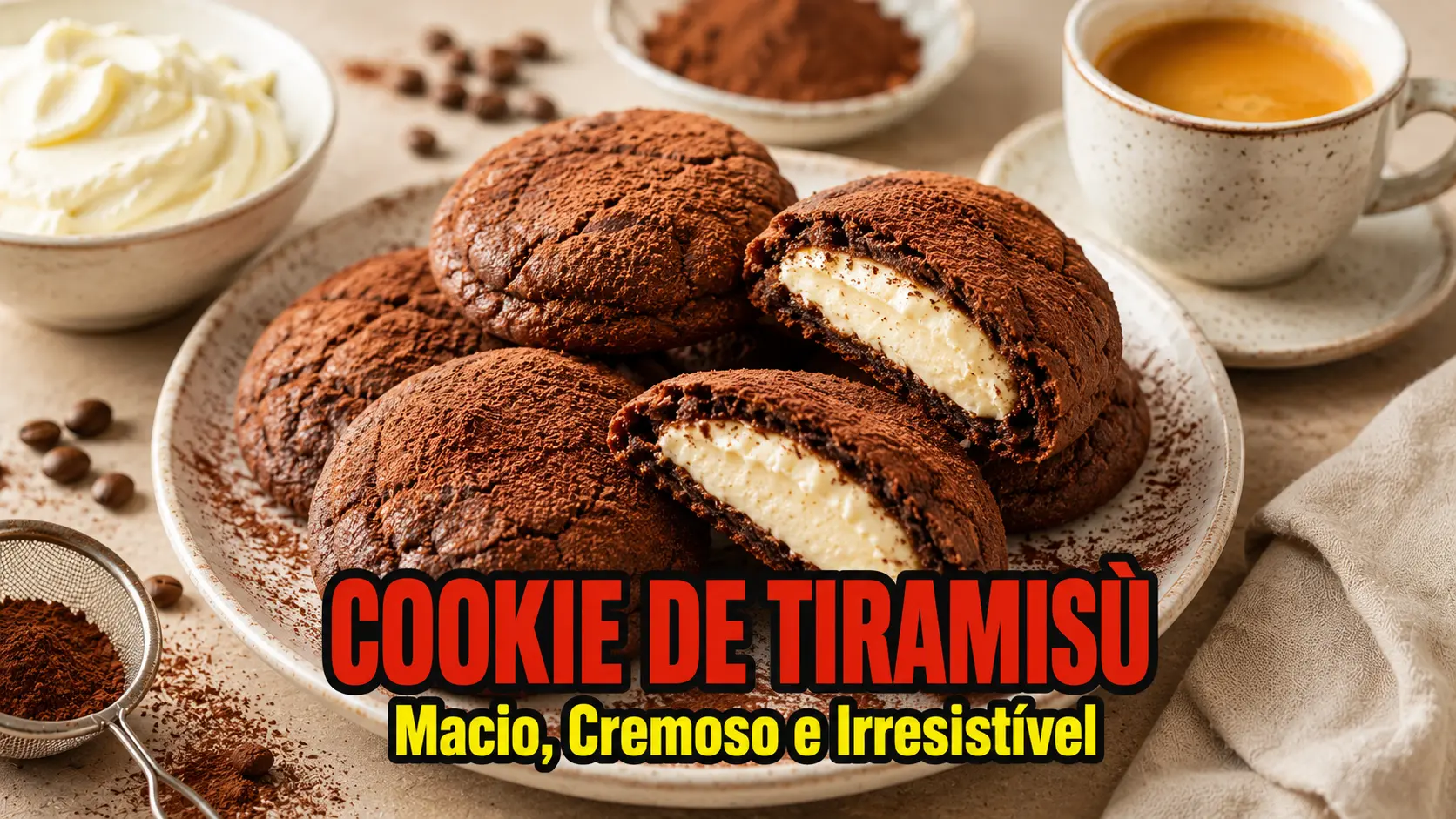 Cookie de Tiramisù - A Receita Viral que Une Biscoito Macio e Creme de Mascarpone
